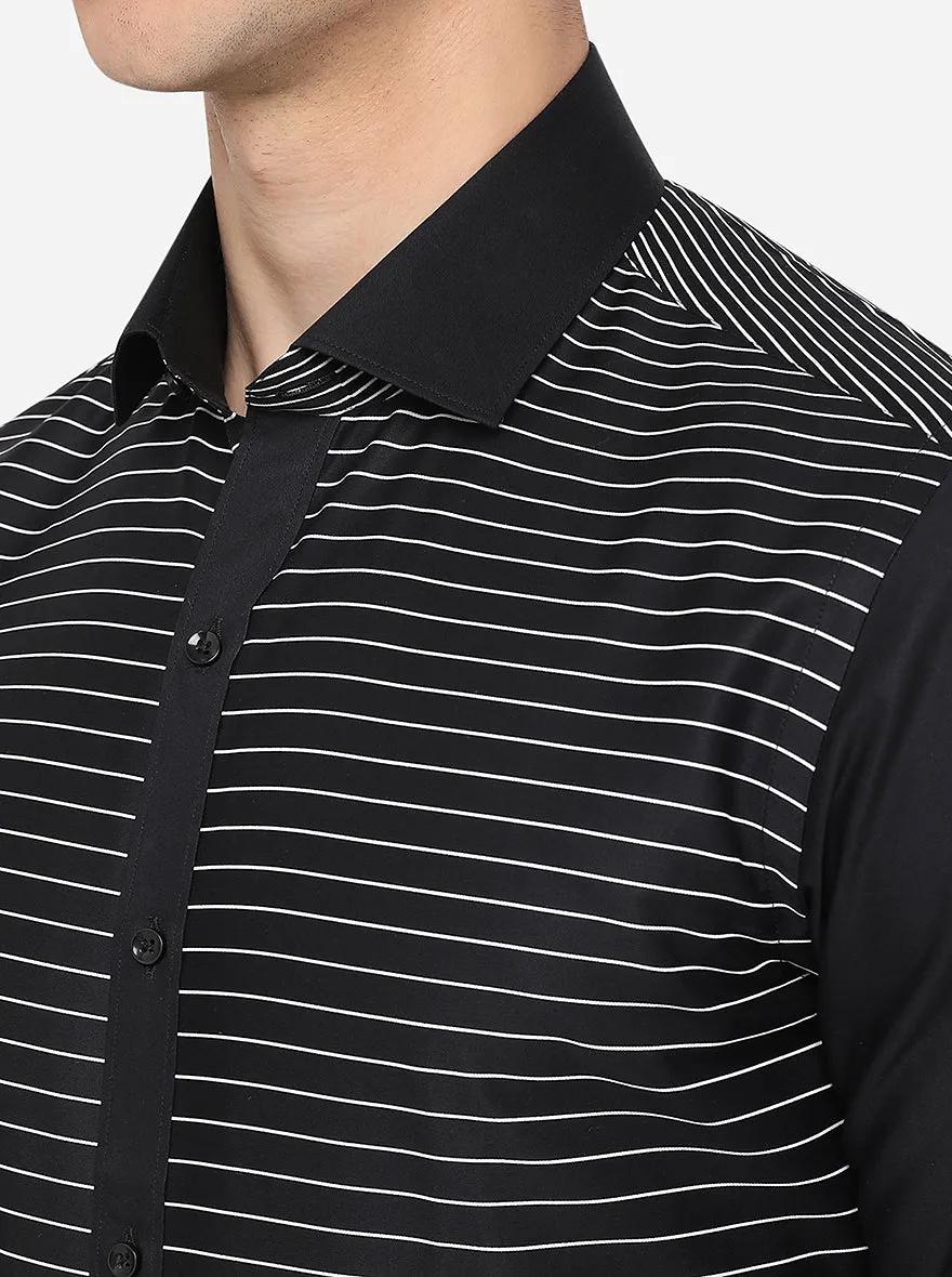 Black & White Striped Slim Fit Party Wear Shirt | JB Studio