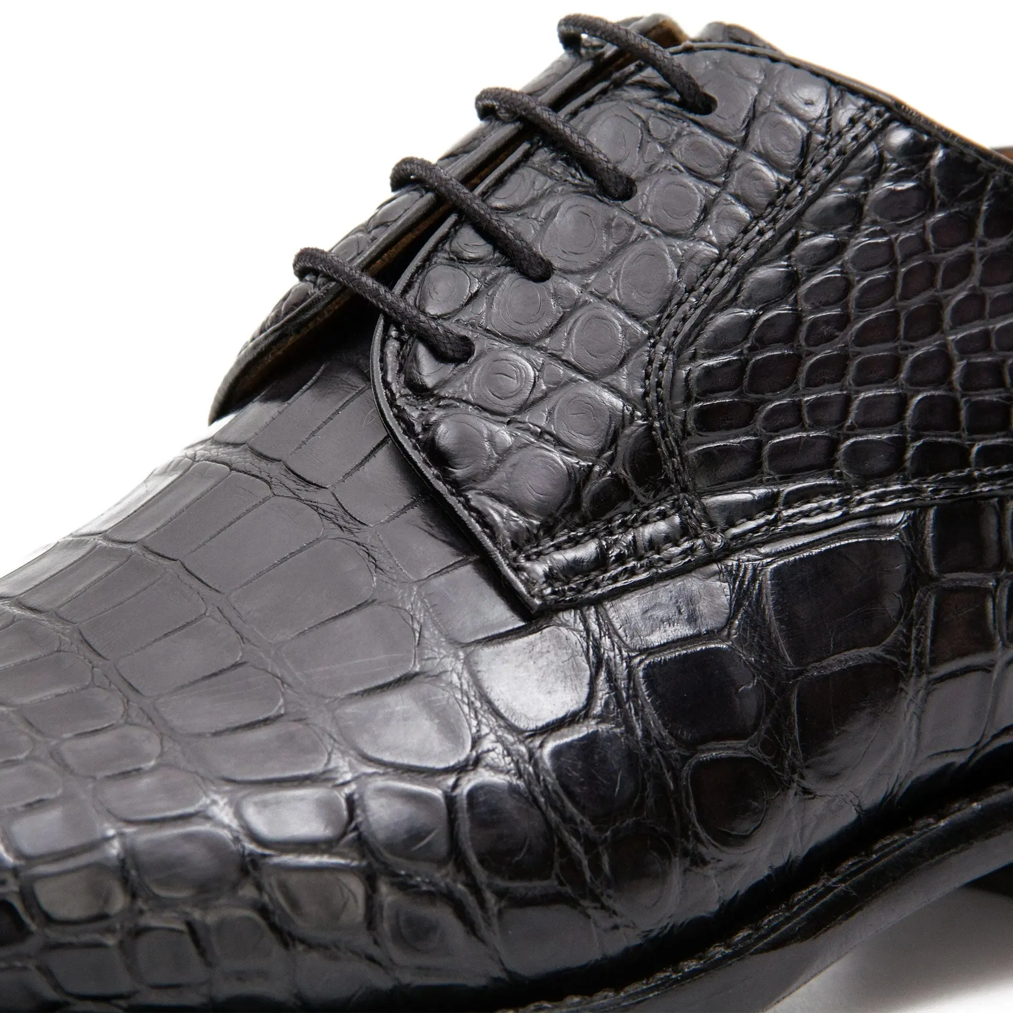 Black Crocodile Leather Derby Shoes