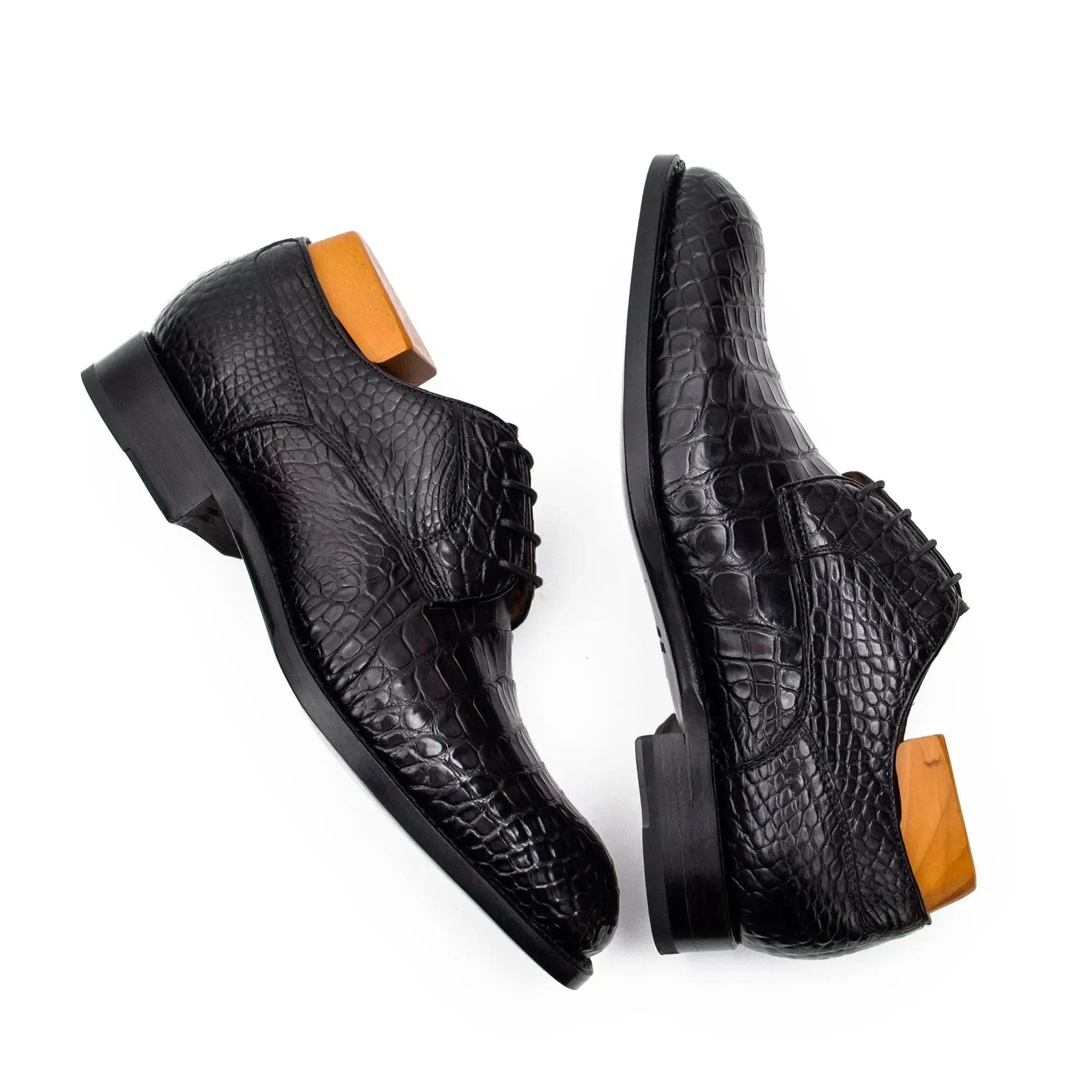 Black Crocodile Leather Derby Shoes