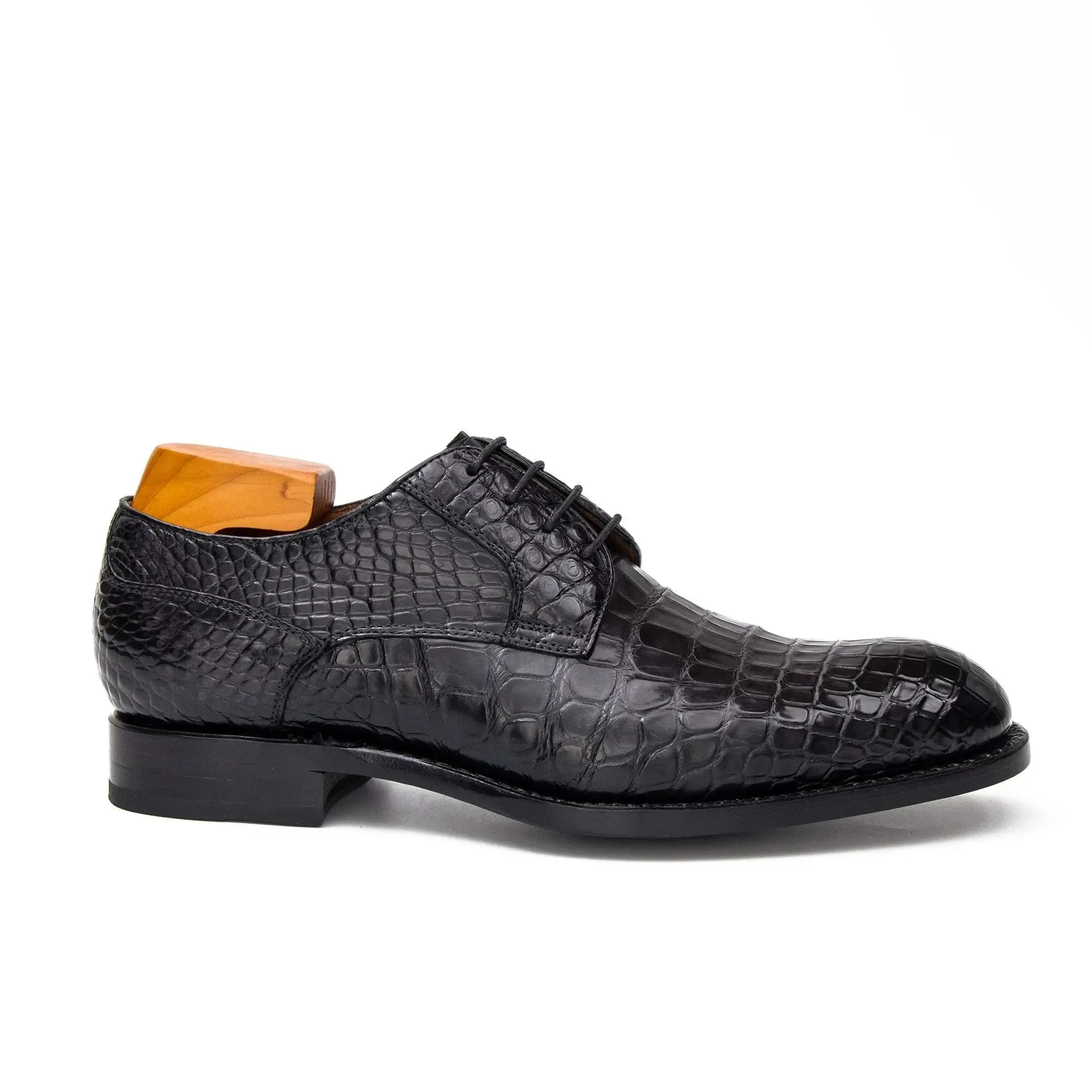 Black Crocodile Leather Derby Shoes