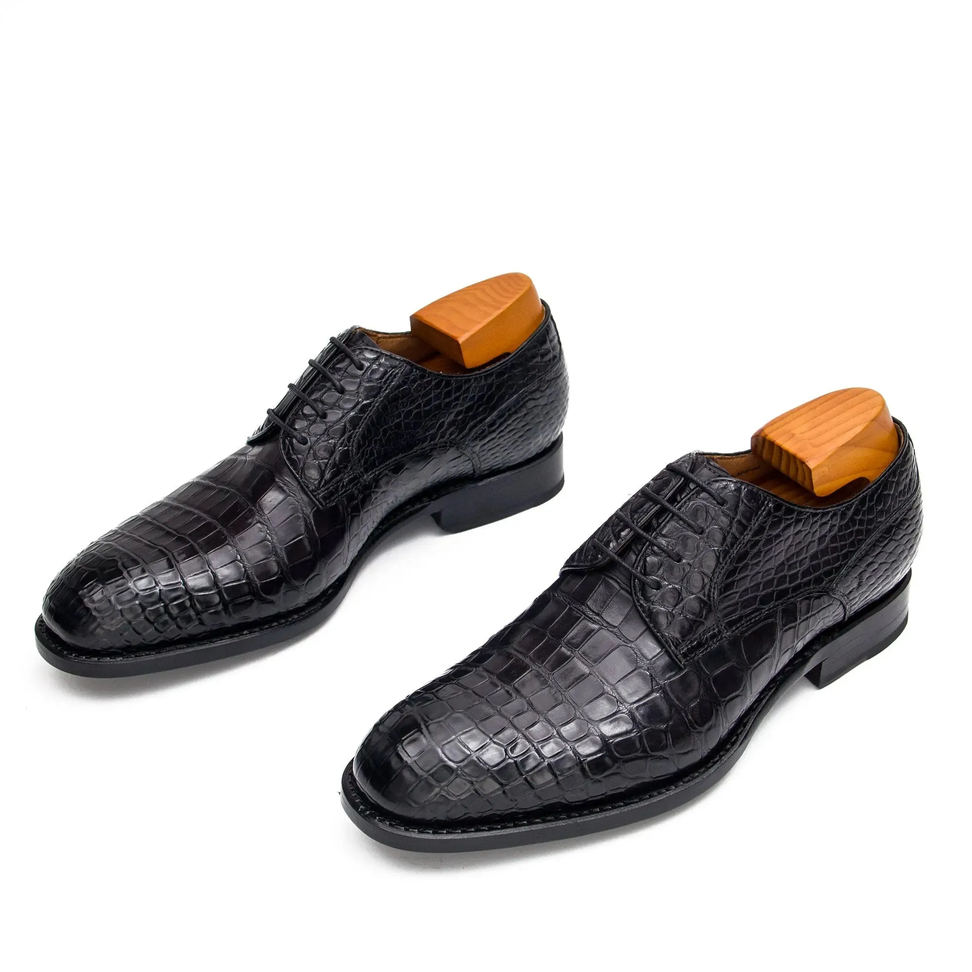 Black Crocodile Leather Derby Shoes