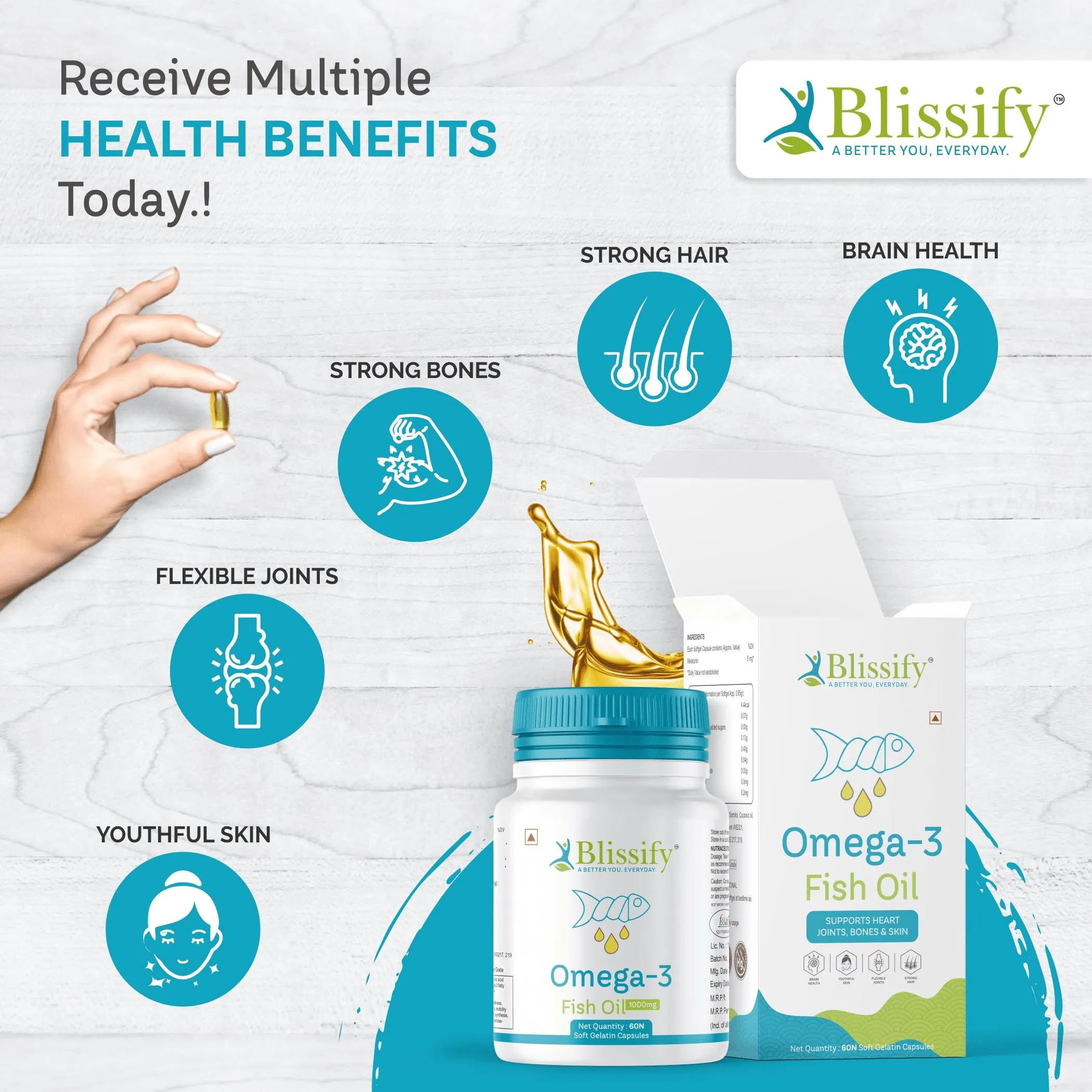 BLISSIFY Omega-3 1000mg with Fish oil - EPA   DHA (Guarantee Results) Must Try Ones. (Fish Oil-30 Capsules)