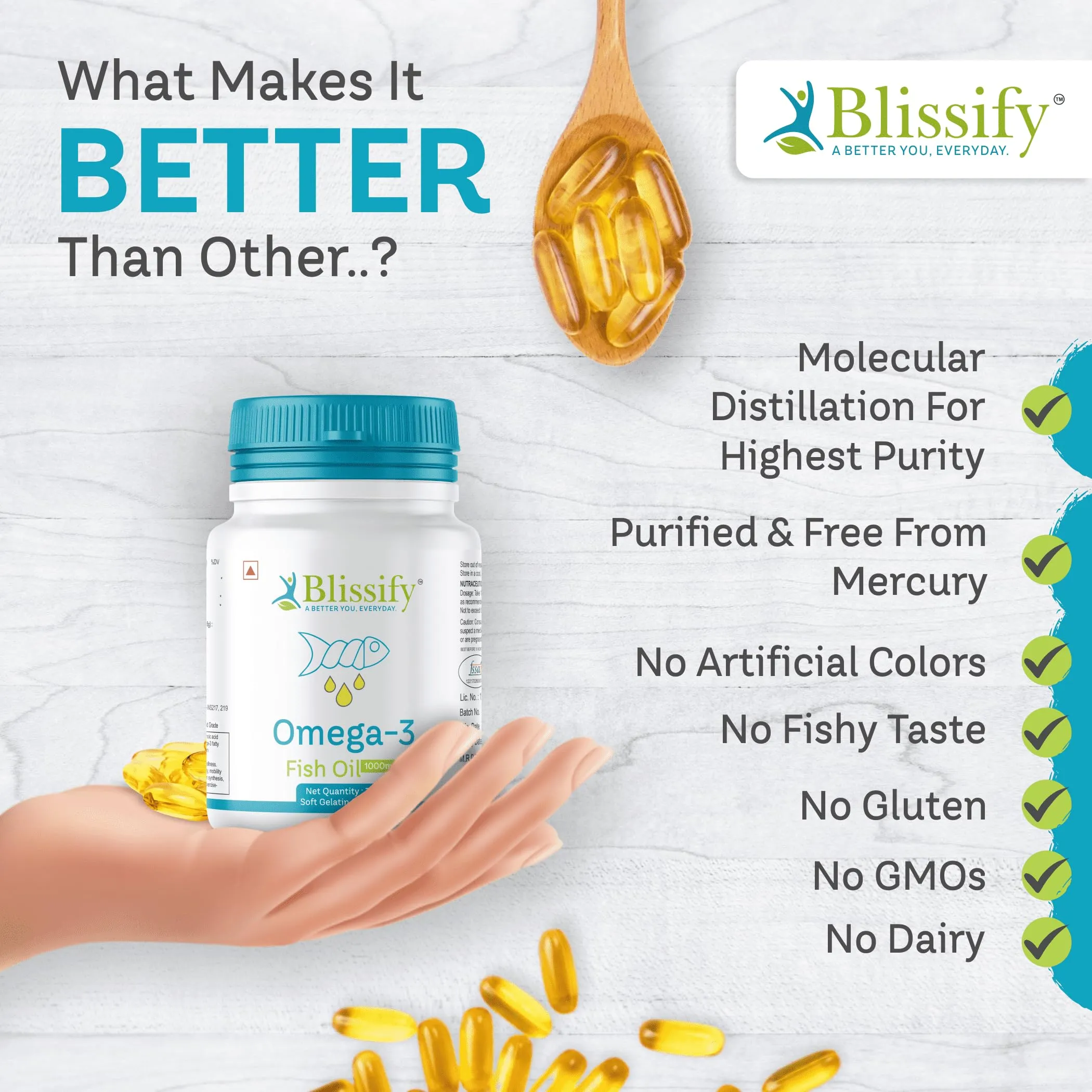 BLISSIFY Omega-3 1000mg with Fish oil - EPA   DHA (Guarantee Results) Must Try Ones. (Fish Oil-30 Capsules)