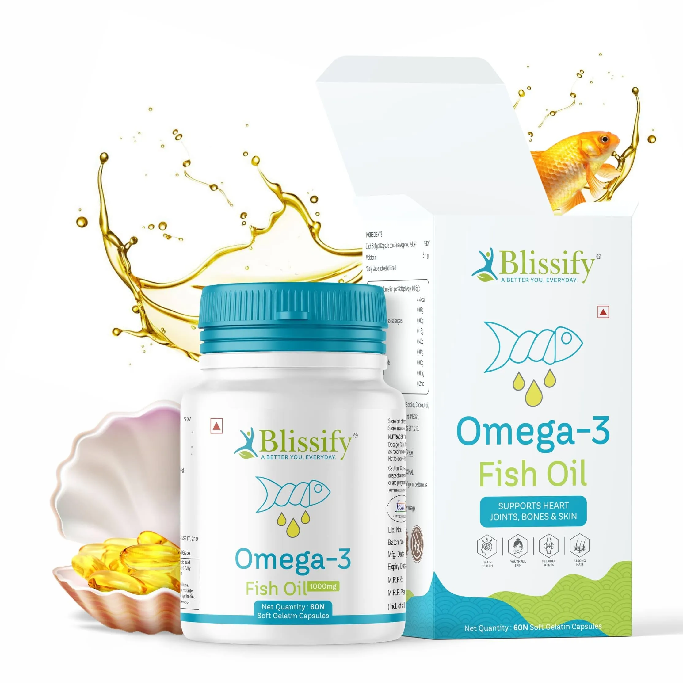 BLISSIFY Omega-3 1000mg with Fish oil - EPA   DHA (Guarantee Results) Must Try Ones. (Fish Oil-30 Capsules)