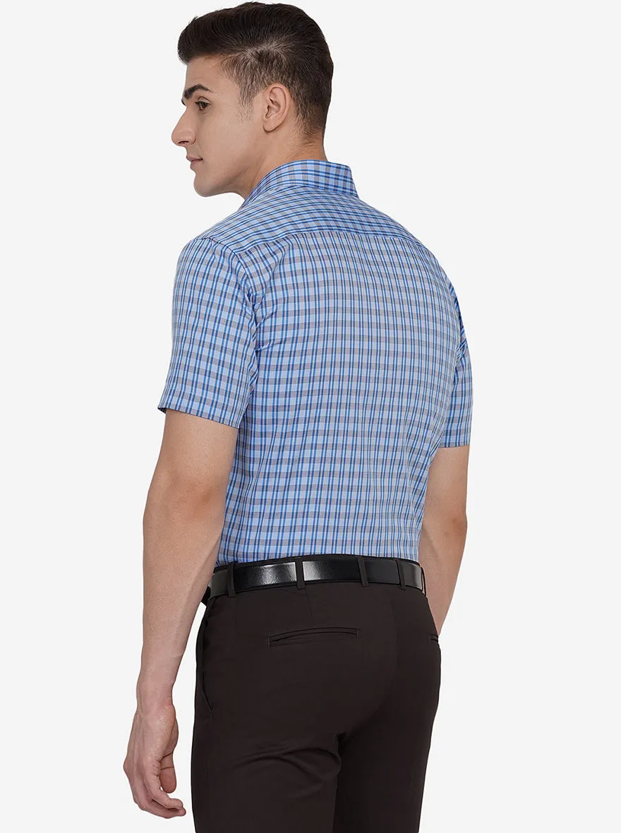 Blue & Black Checked Regular Fit Formal Shirt | JadeBlue