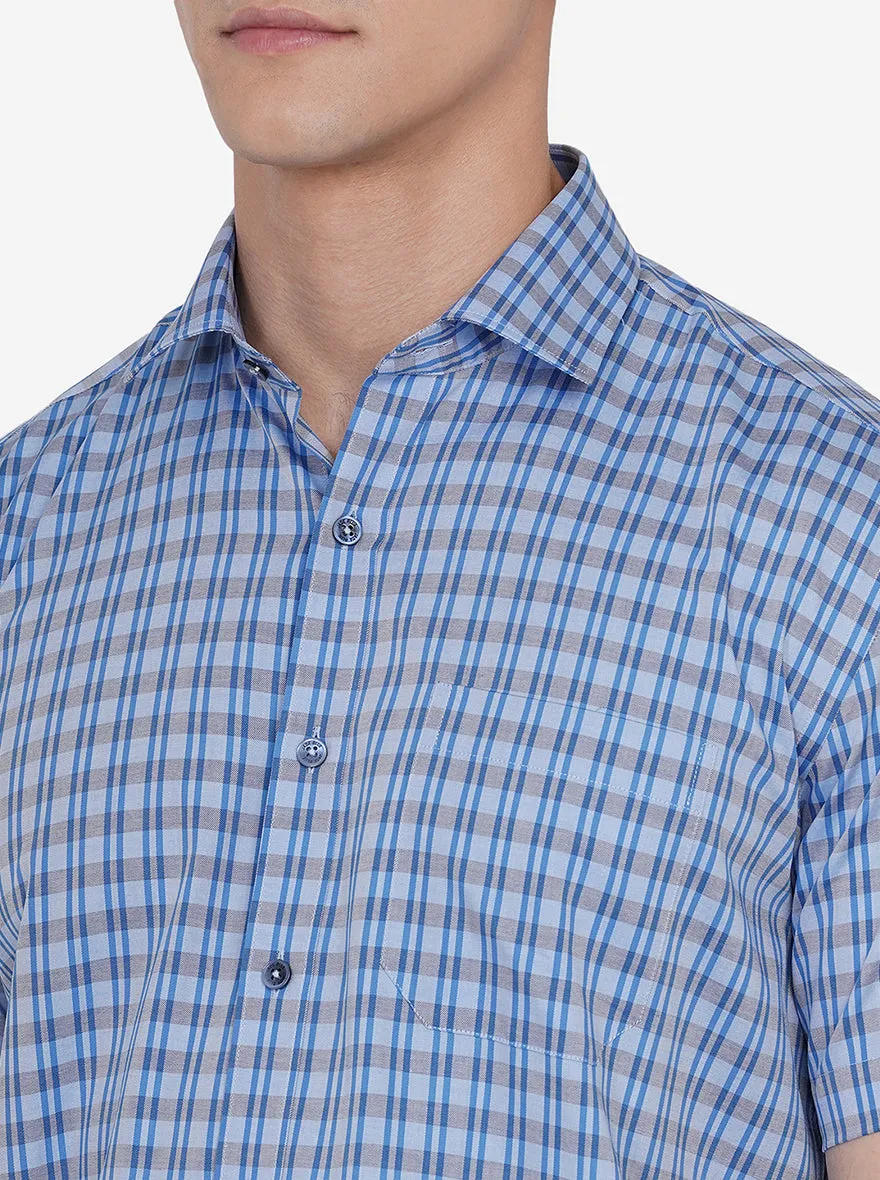 Blue & Black Checked Regular Fit Formal Shirt | JadeBlue