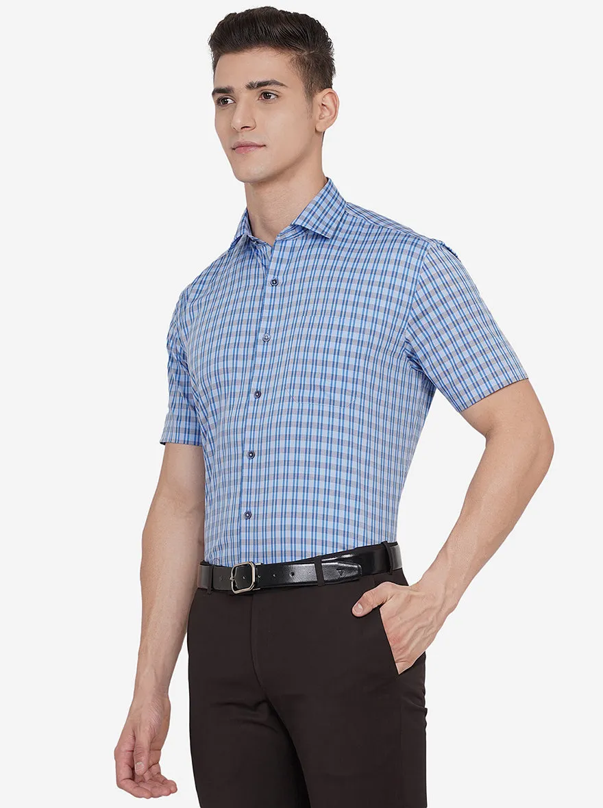 Blue & Black Checked Regular Fit Formal Shirt | JadeBlue