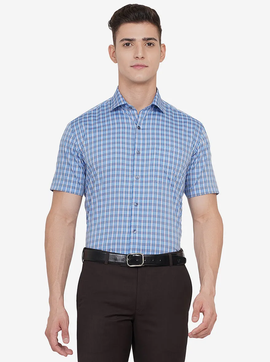 Blue & Black Checked Regular Fit Formal Shirt | JadeBlue