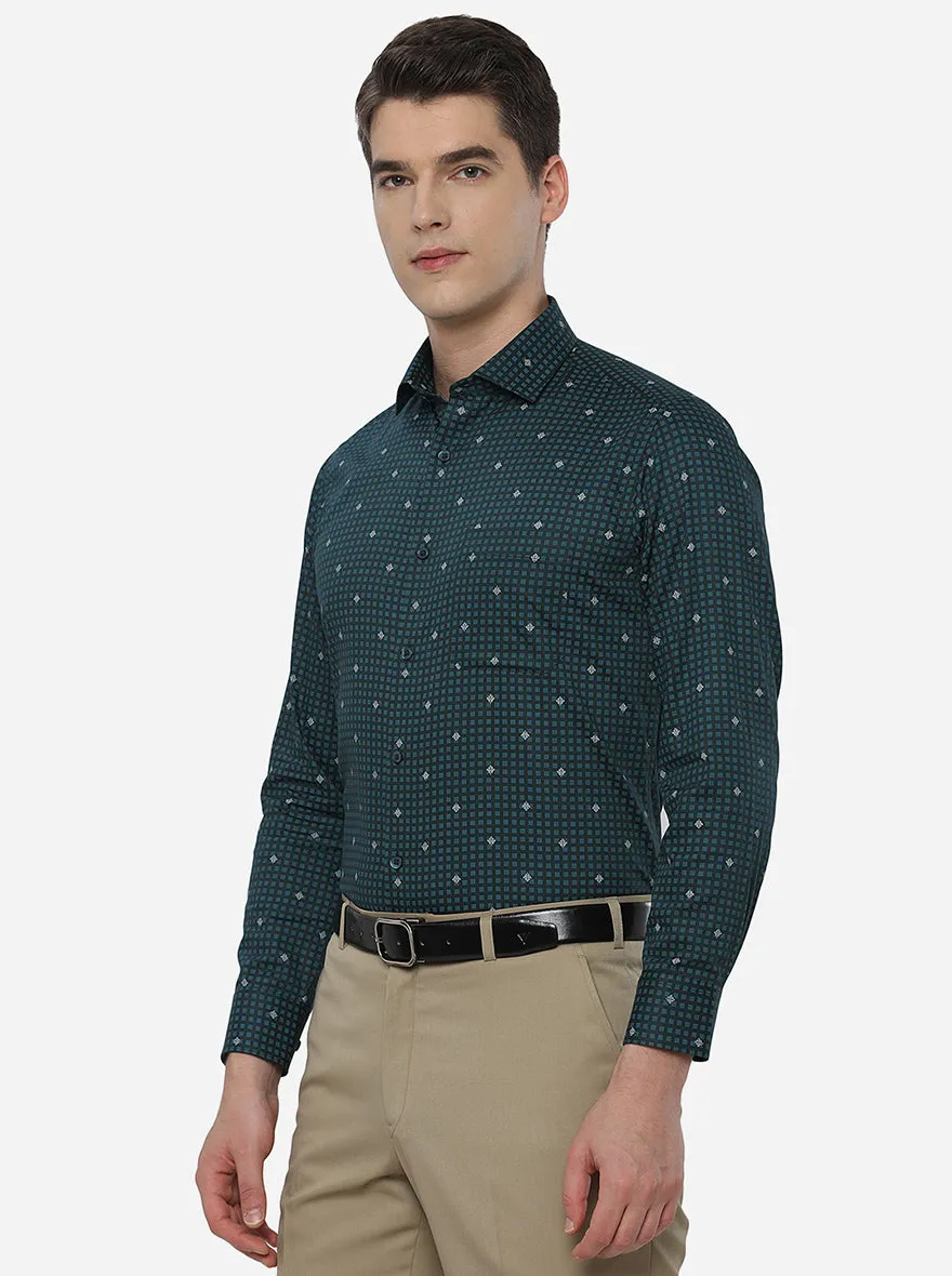 Blue & Green Printed Slim Fit Formal Shirt | Greenfibre