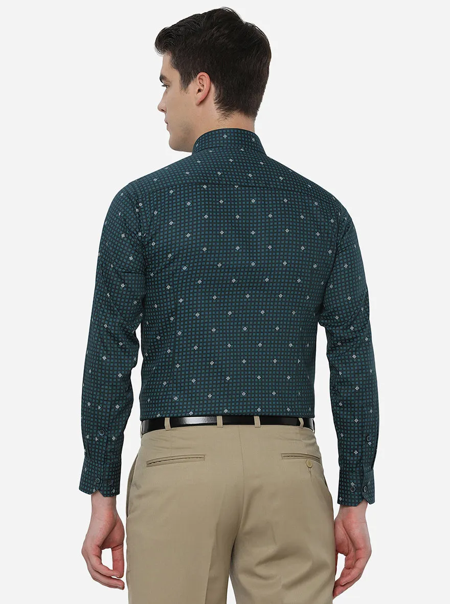 Blue & Green Printed Slim Fit Formal Shirt | Greenfibre