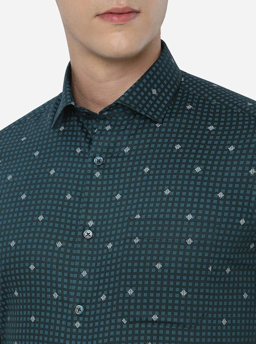 Blue & Green Printed Slim Fit Formal Shirt | Greenfibre