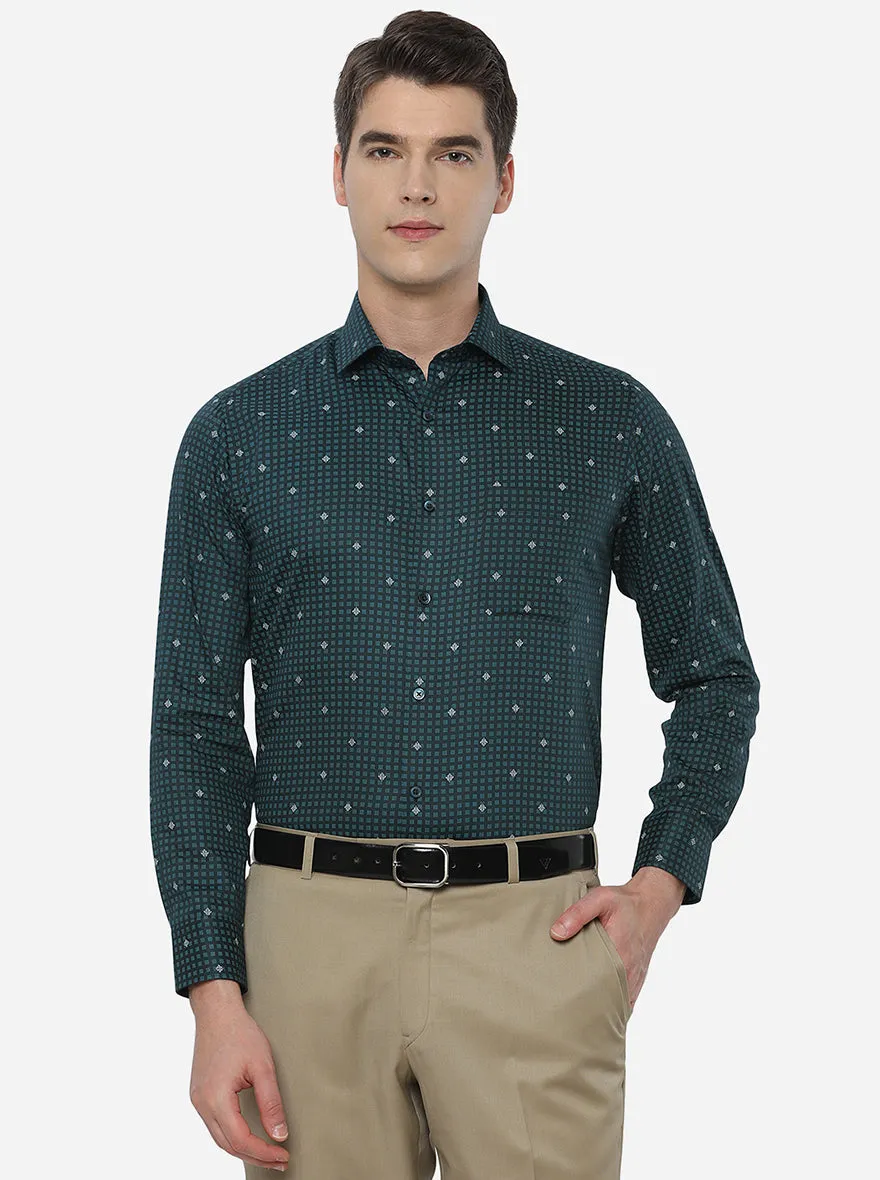 Blue & Green Printed Slim Fit Formal Shirt | Greenfibre