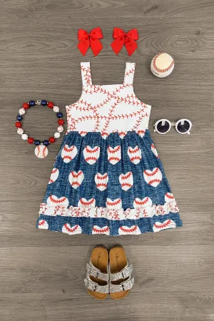 Blue & White Baseball Heart Dress