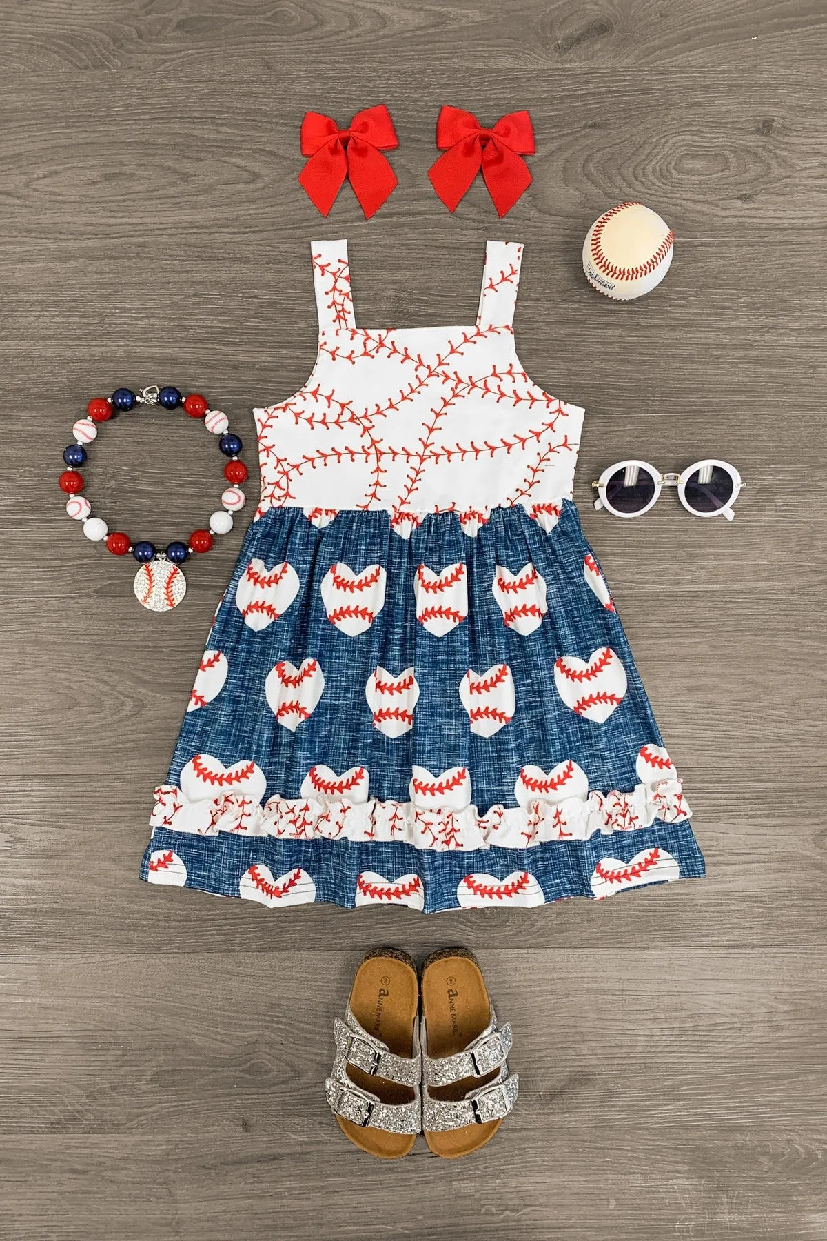 Blue & White Baseball Heart Dress