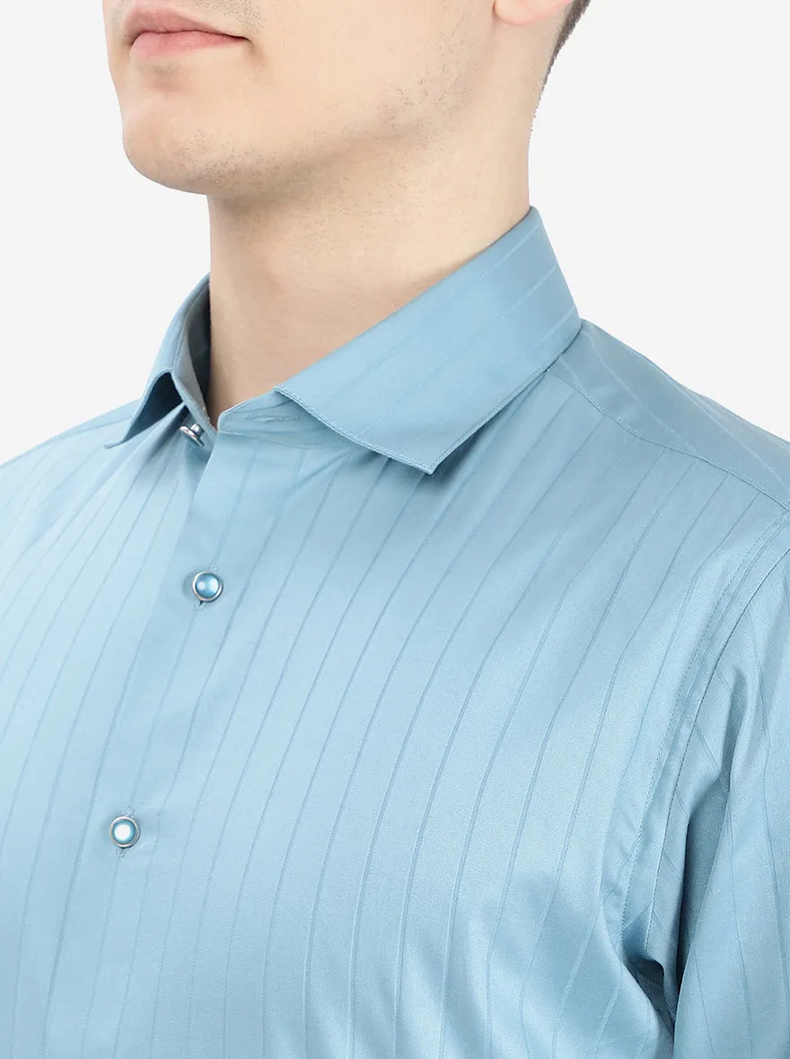 Blue Striped Slim Fit Party Wear Shirt | Greenfibre