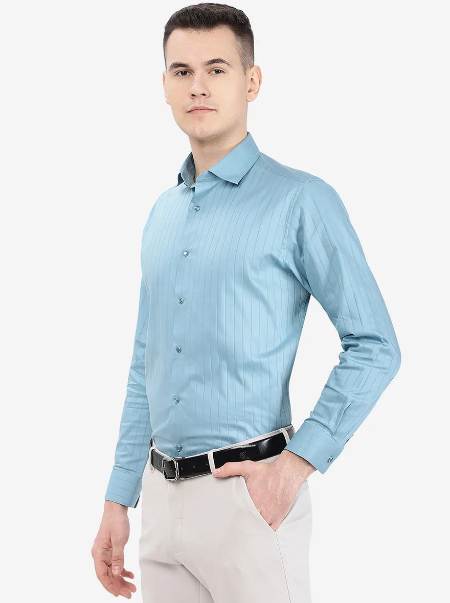 Blue Striped Slim Fit Party Wear Shirt | Greenfibre