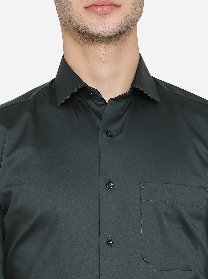 Bottle Green Solid Slim Fit Party Wear Shirt | Greenfibre