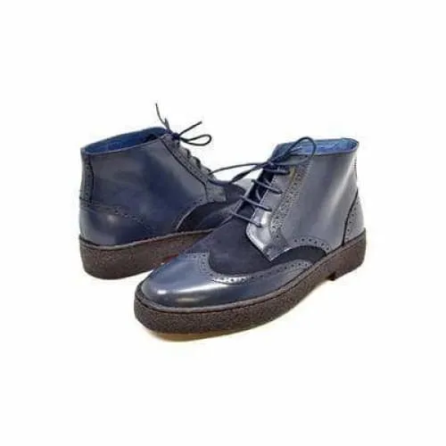 British Walkers Wingtip Limited Edition Men's Navy Blue Leather and Suede High Tops