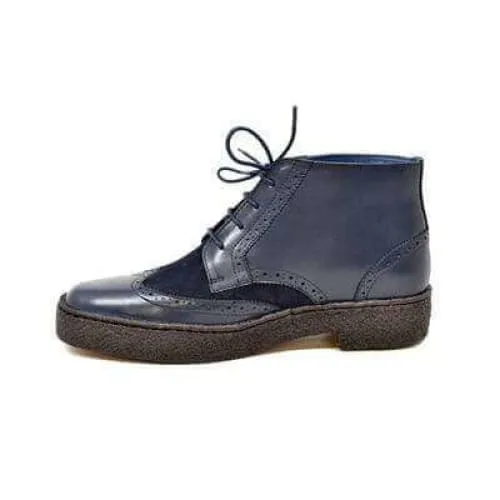 British Walkers Wingtip Limited Edition Men's Navy Blue Leather and Suede High Tops