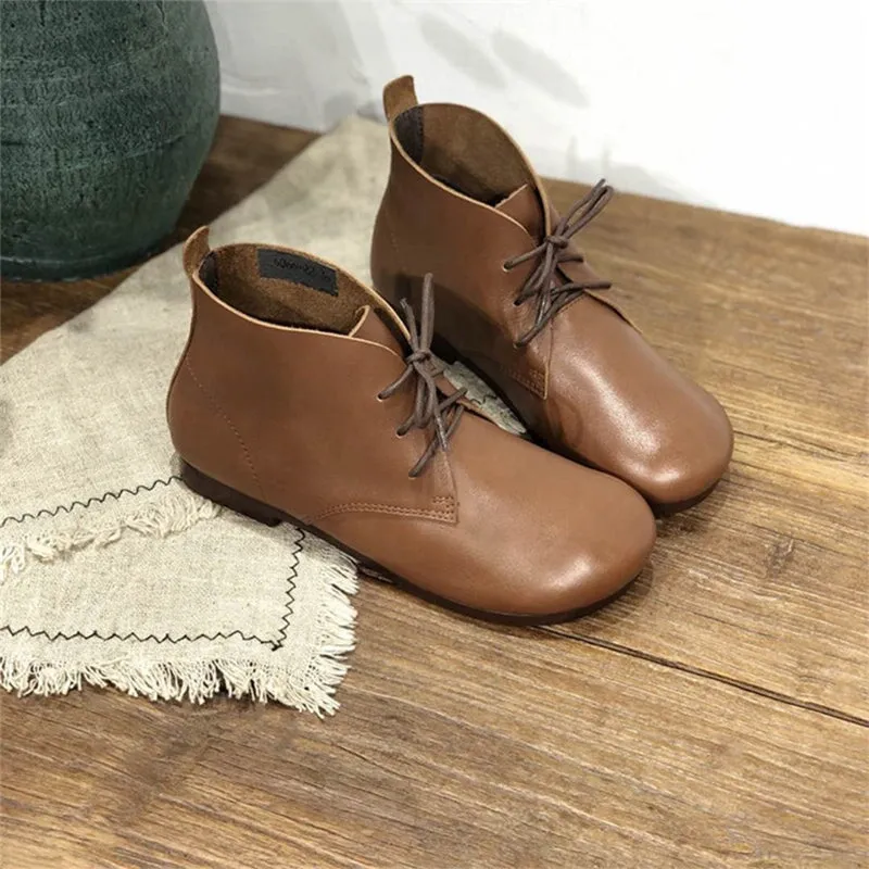 Brush-Off Leather Martin Boots Lace-Up Soft Barefoot Ankle Booties Casual Work Combat Boots Coffee/Brown/Black