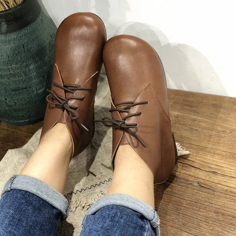 Brush-Off Leather Martin Boots Lace-Up Soft Barefoot Ankle Booties Casual Work Combat Boots Coffee/Brown/Black