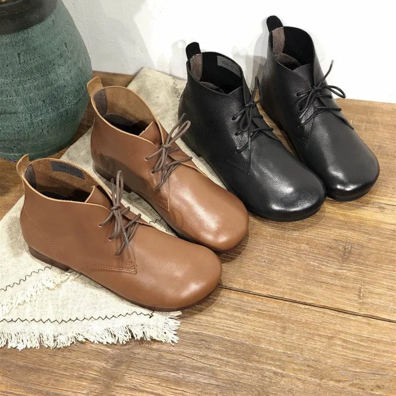 Brush-Off Leather Martin Boots Lace-Up Soft Barefoot Ankle Booties Casual Work Combat Boots Coffee/Brown/Black