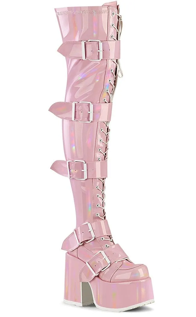 CAMEL-305 Baby Pink Holo Thigh High Boots (Au Stock)