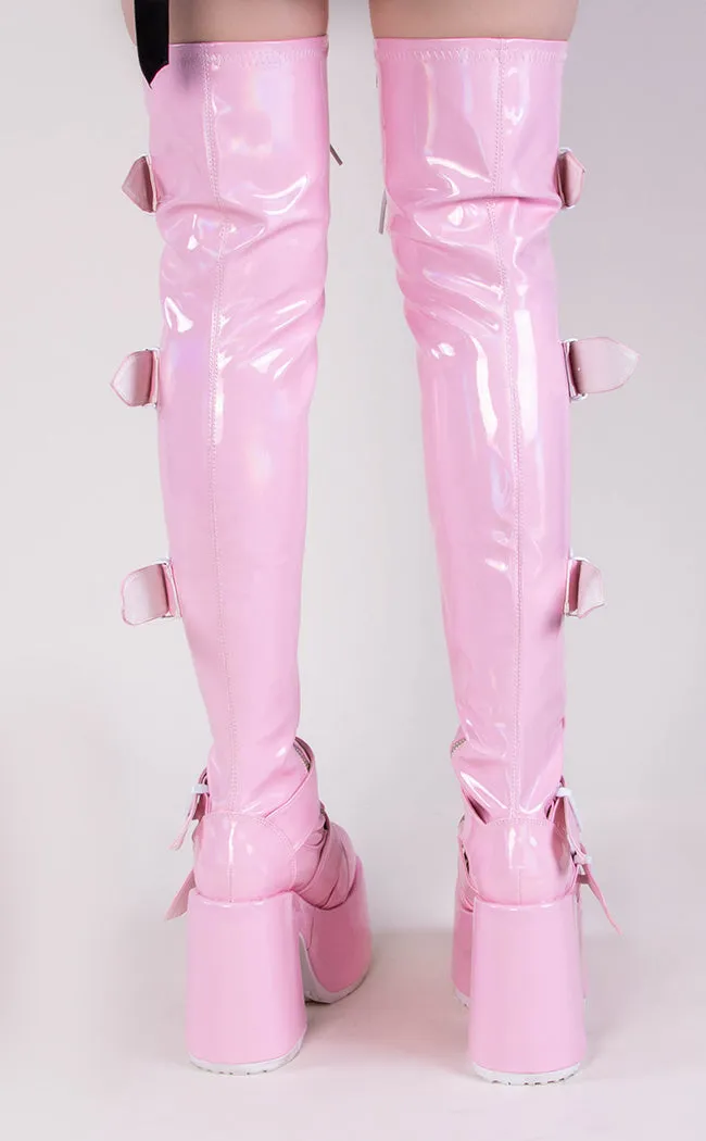 CAMEL-305 Baby Pink Holo Thigh High Boots (Au Stock)