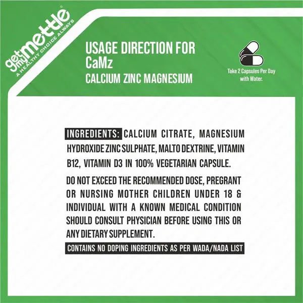 CAMZ Veg Capsules | 1000 MG Calcium Magnesium Zinc