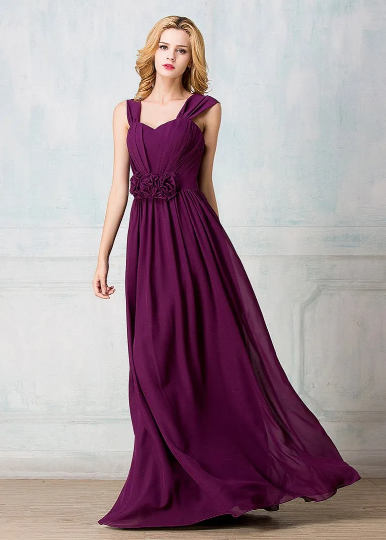 Cape-shoulder full-length chiffon long prom dress