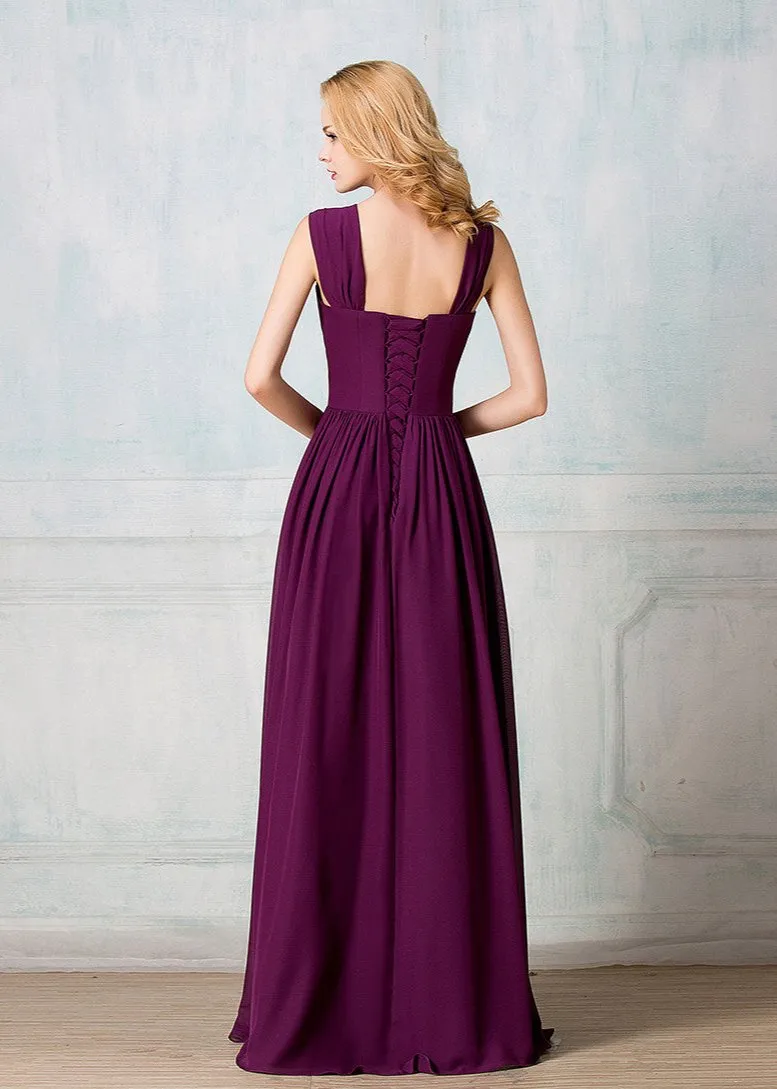 Cape-shoulder full-length chiffon long prom dress