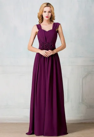 Cape-shoulder full-length chiffon long prom dress