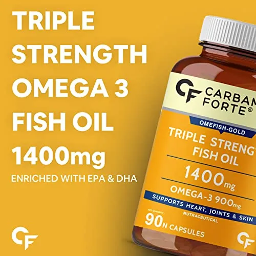 Carbamide Forte Triple Strength Omega 3 Fish Oil Capsules with 495 mg EPA & 330 mg DHA | 90 Softgel Capsules | Supports Heart, Joints and Skin