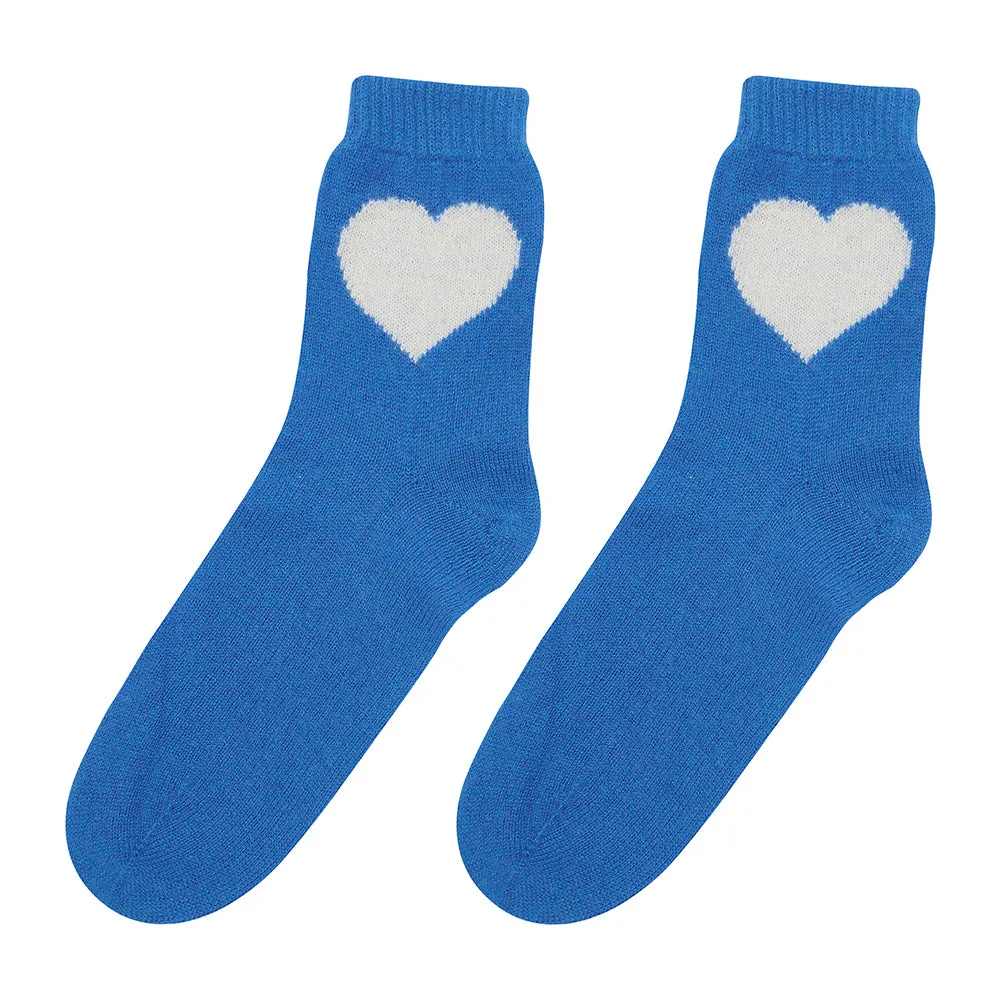 Cashmere Heart Socks in Sky and Cream