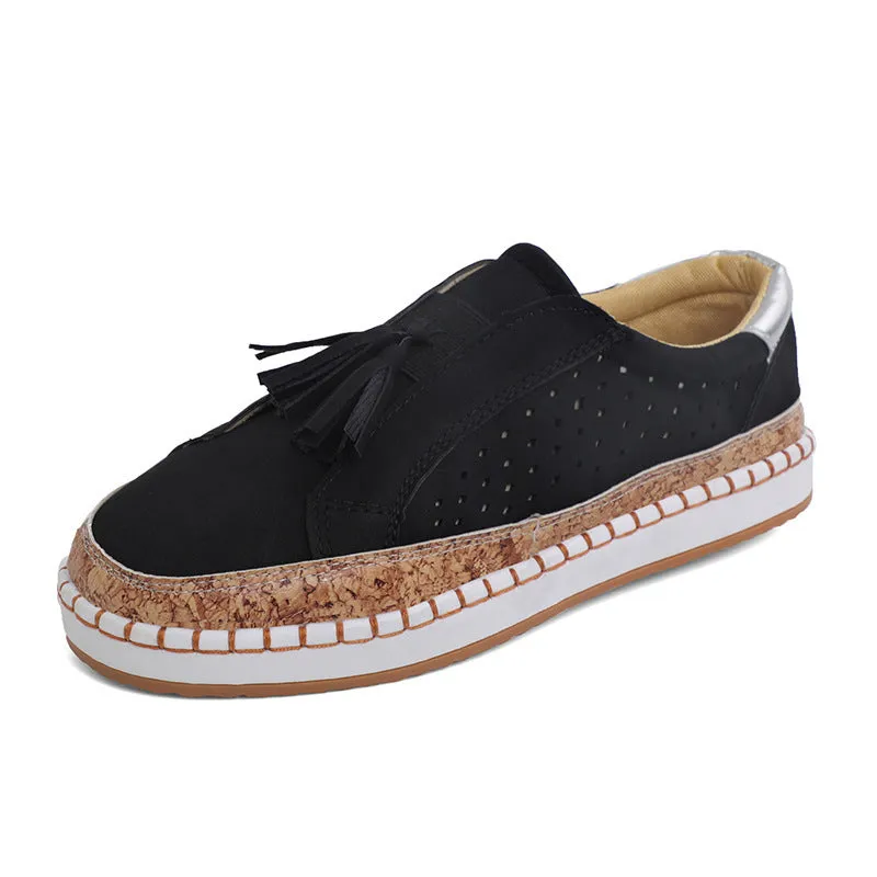 Casual Shoes Female Color Matching Tassel Plus Size Round Head Flat