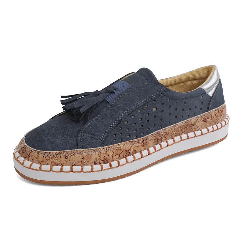 Casual Shoes Female Color Matching Tassel Plus Size Round Head Flat