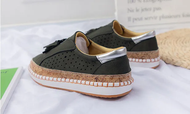 Casual Shoes Female Color Matching Tassel Plus Size Round Head Flat