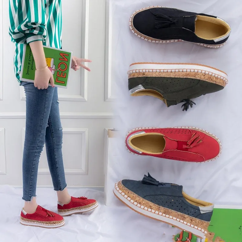 Casual Shoes Female Color Matching Tassel Plus Size Round Head Flat