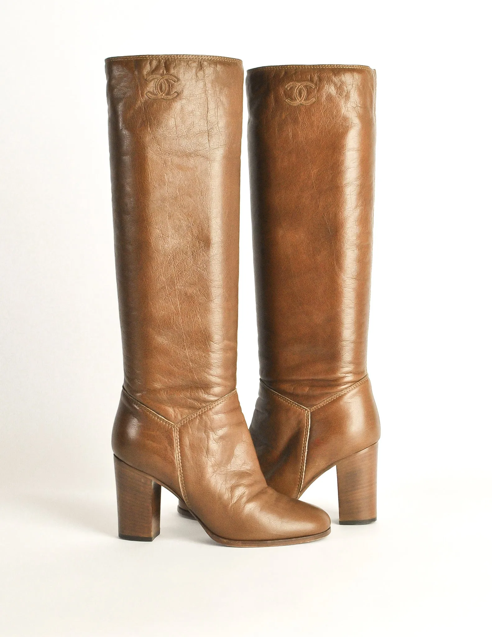 Chanel Vintage Brown Leather Heeled Boots