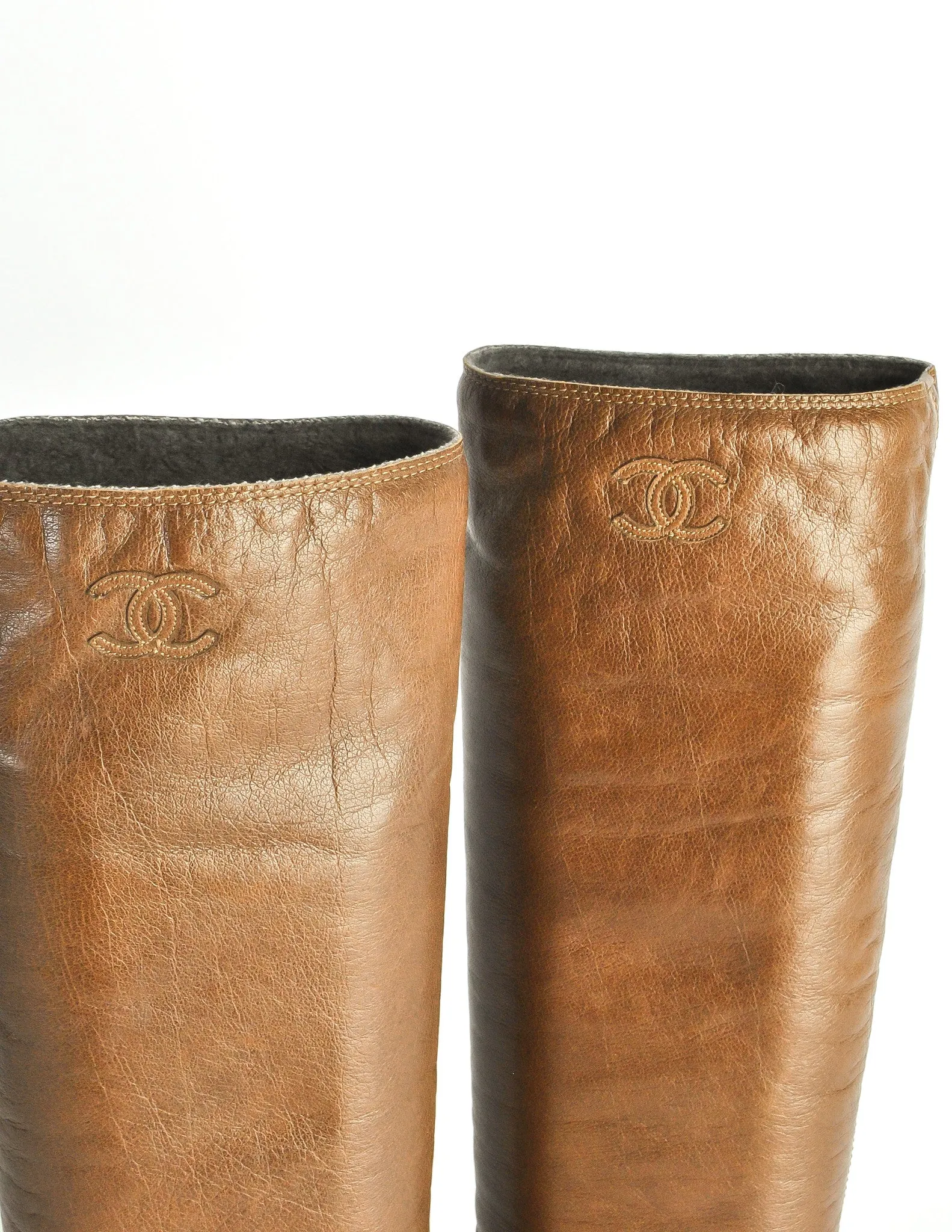 Chanel Vintage Brown Leather Heeled Boots