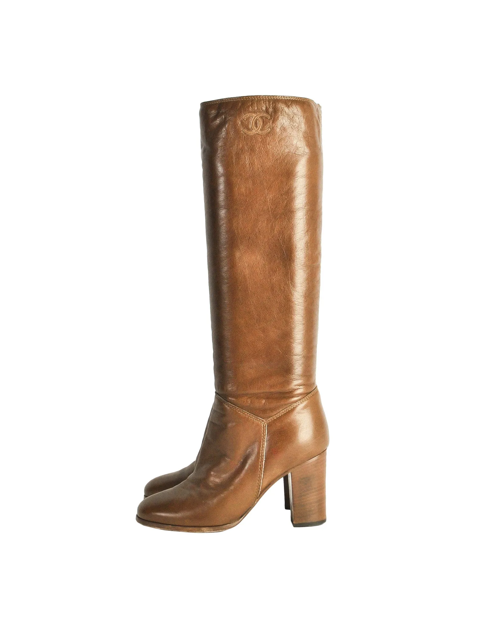 Chanel Vintage Brown Leather Heeled Boots