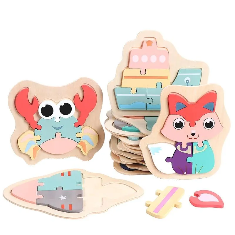 Children Puzzles Wooden Macaron Colorful Animal Puzzle Toys Toddler Creative Puzzle Early Educational Toys For Kids Gifts Toys