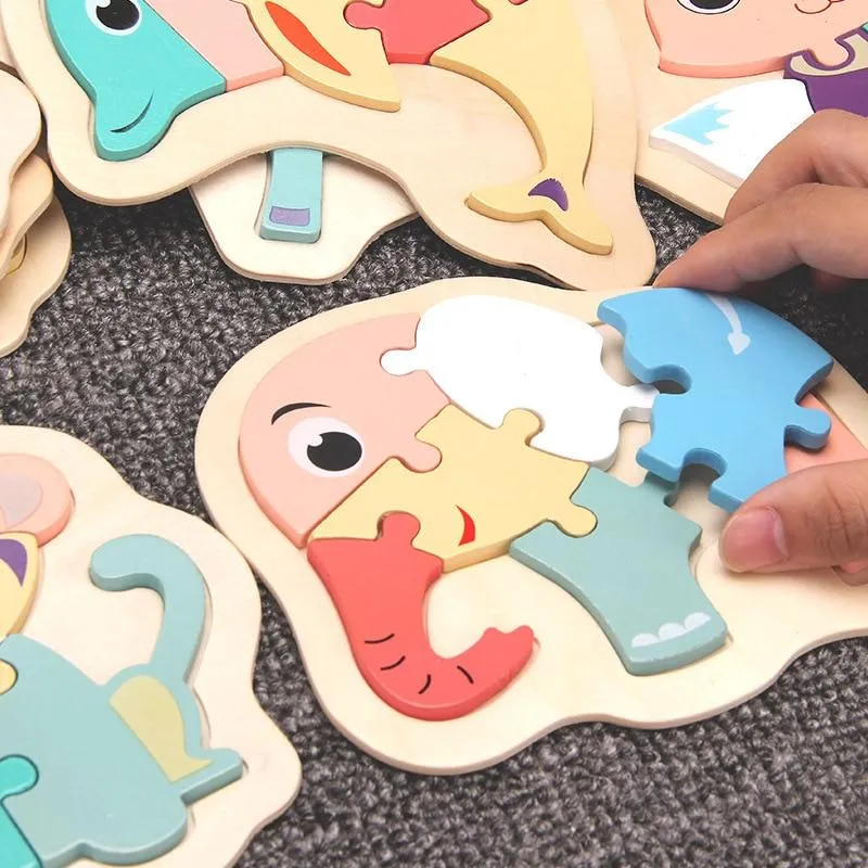 Children Puzzles Wooden Macaron Colorful Animal Puzzle Toys Toddler Creative Puzzle Early Educational Toys For Kids Gifts Toys