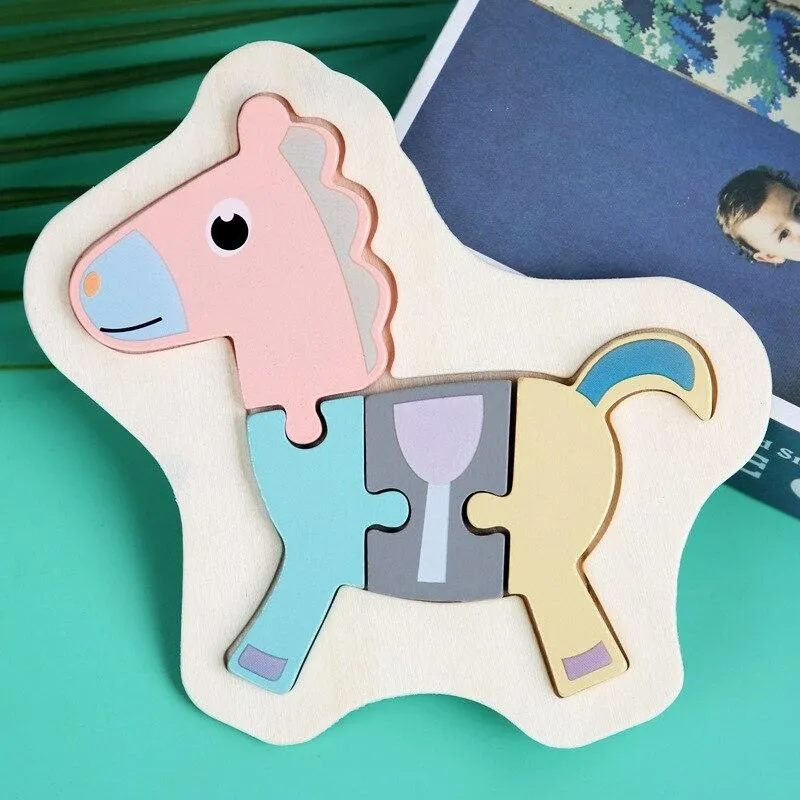 Children Puzzles Wooden Macaron Colorful Animal Puzzle Toys Toddler Creative Puzzle Early Educational Toys For Kids Gifts Toys