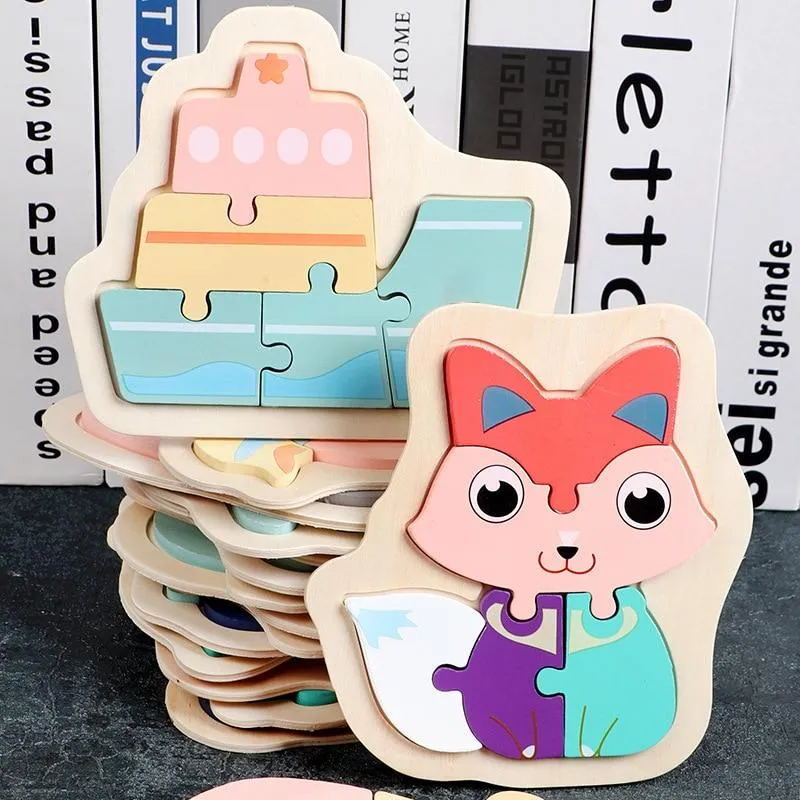 Children Puzzles Wooden Macaron Colorful Animal Puzzle Toys Toddler Creative Puzzle Early Educational Toys For Kids Gifts Toys