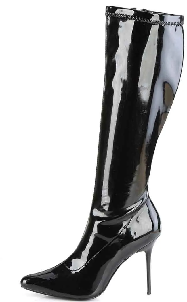 CLASSIQUE-2000 Black Stretch Patent Knee Boots