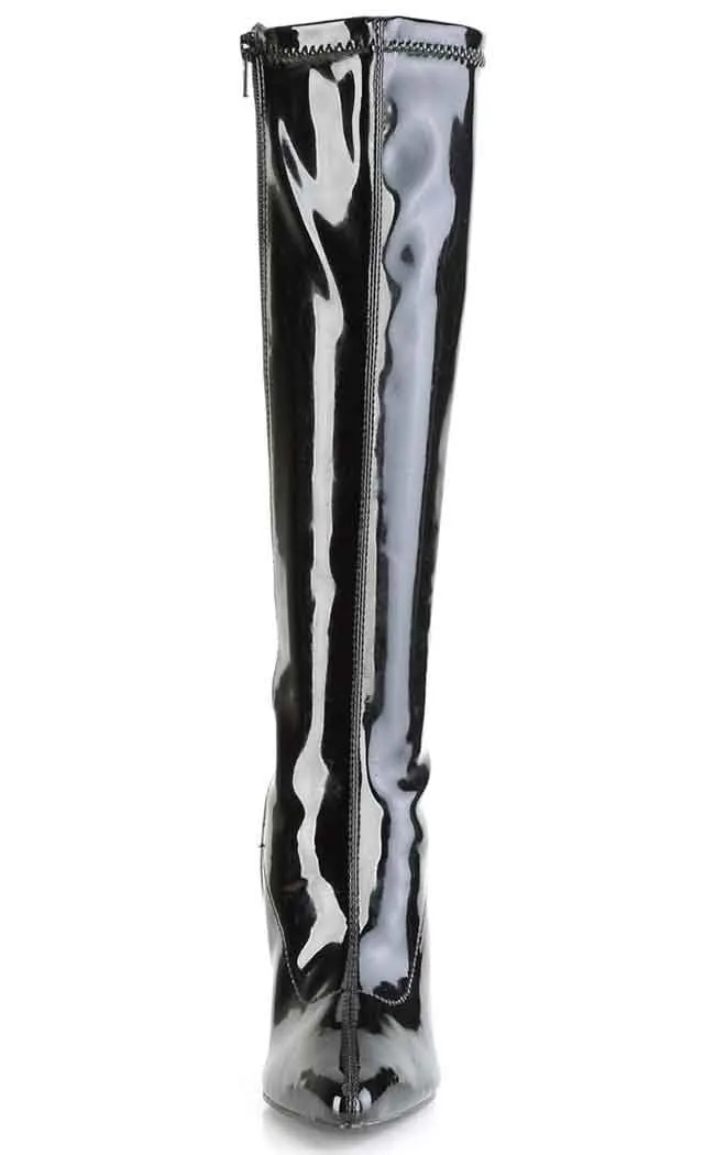 CLASSIQUE-2000 Black Stretch Patent Knee Boots