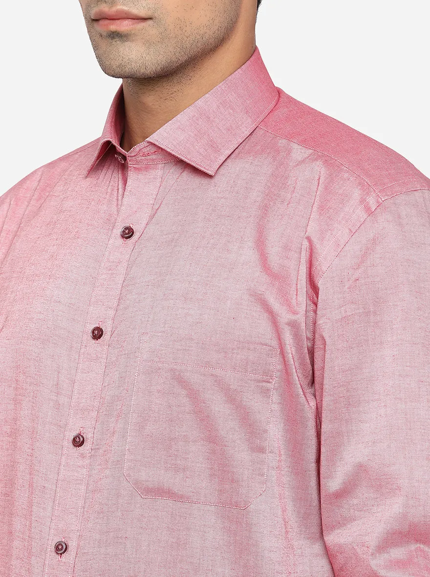 Coral Pink Solid Regular Fit Formal Shirt | Greenfibre