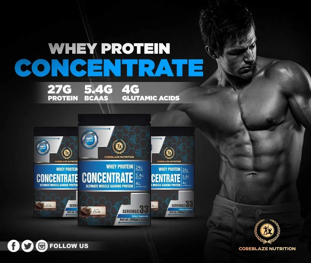 Coreblaze Nutrition Best Effective Whey Protein Concentrate 80%,24g Protein,5.5g BCAA.4g Glutamine (5 KG CONCENTRATE)