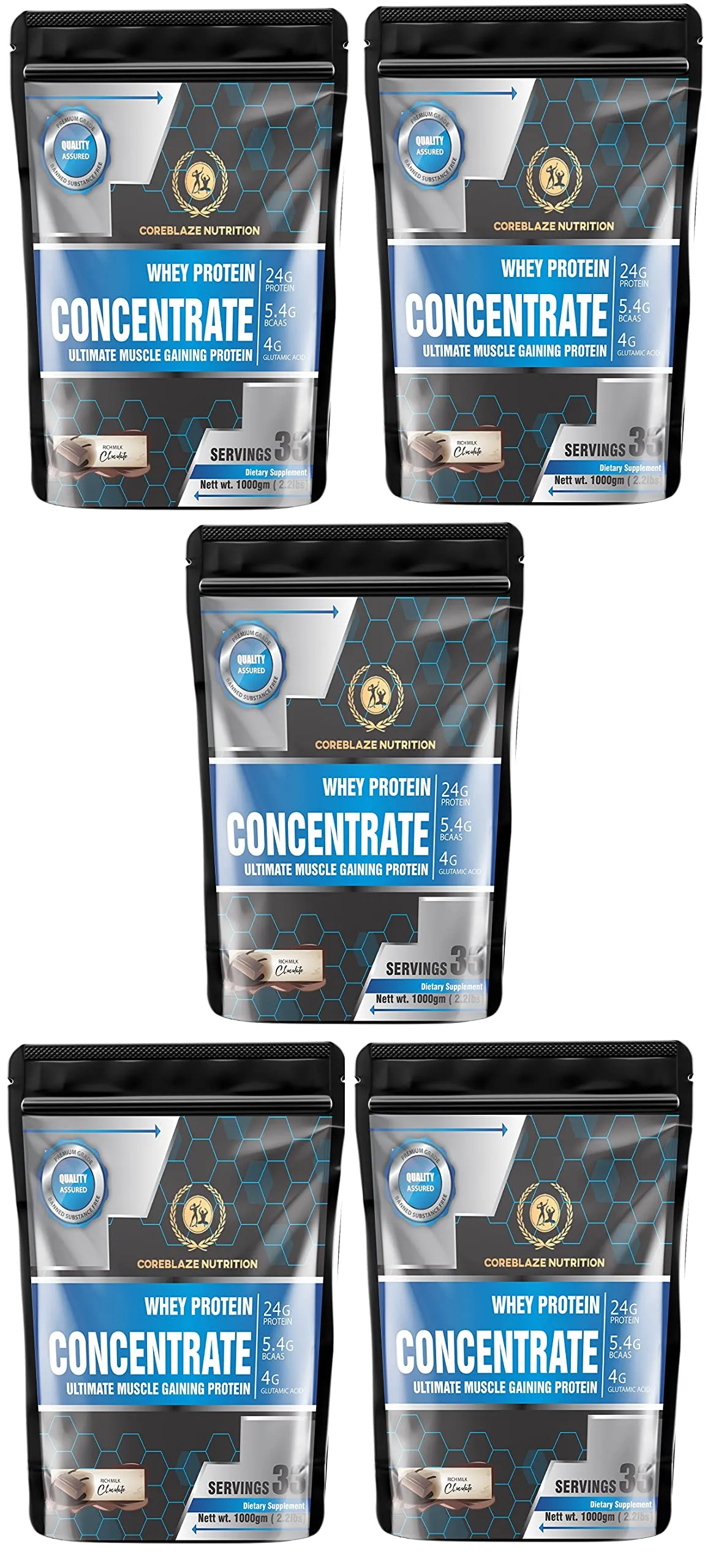 Coreblaze Nutrition Best Effective Whey Protein Concentrate 80%,24g Protein,5.5g BCAA.4g Glutamine (5 KG CONCENTRATE)